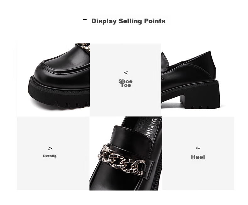 DAPHNE Women's Loafers, Spring British Style New Single Shoes, Thick-Soled Leather Shoes, Slip-On Women's Footwear, Black (Single Lining), Size 40 5