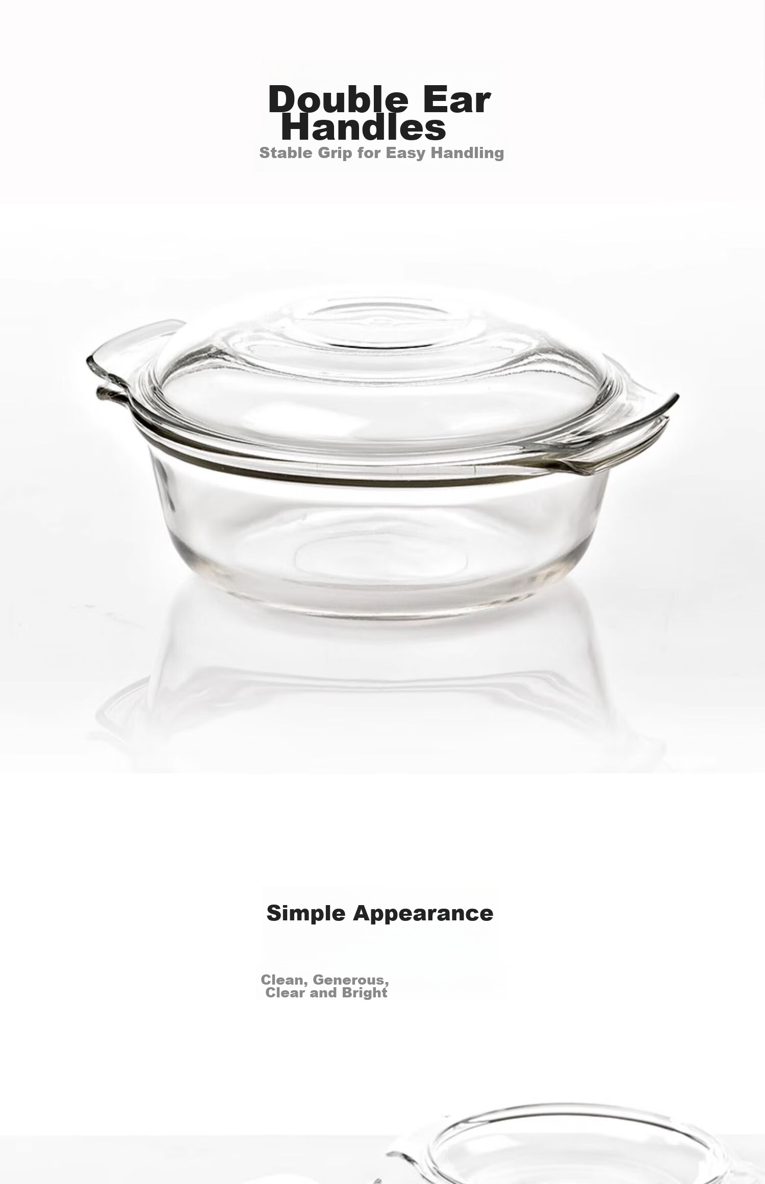 GLASSLOCK Imported Tempered Glass Bowl with Lid, Microwave-Safe Large Salad Bowl, Transparent Double-Handled Soup Bowl Tableware 1030ml 10