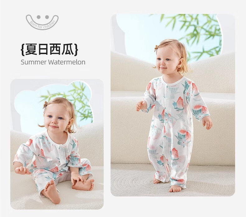 Beitaisi Baby Clothes Summer Thin Romper with Mesh Back, Breathable Three-Quarter Sleeve Air Conditioning Sleepwear 18