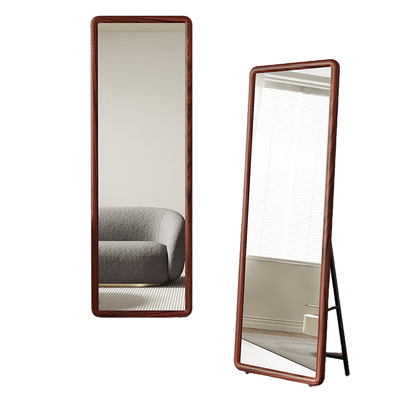 Moxiao Solid Wood Full-Length Dressing Mirror Floor Standing Bedroom Wall-Mounted Mirror Simple Makeup Mirror 45x155cm Red Brown