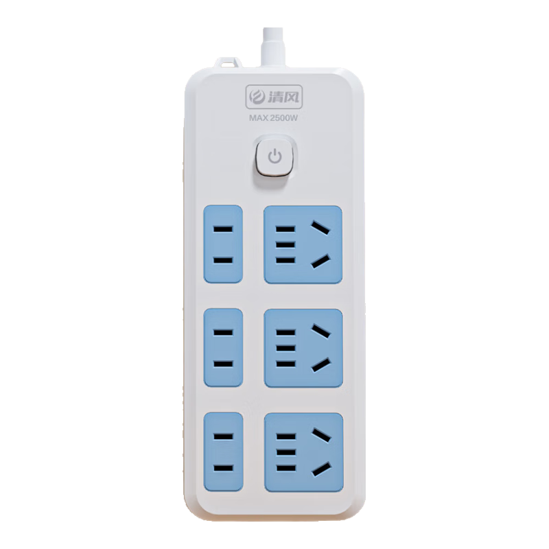 Kyfen Multi-Socket Power Strip Multi-Use Converter Dormitory Extension Cord Office Wireless Power Strip New National Standard Overload Protection 6 Outlets 4.8m Main Control Switch