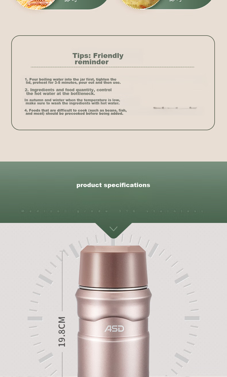 ASD 316L Stainless Steel Vacuum Insulated Food Jar, RWS80S8WG-W 9