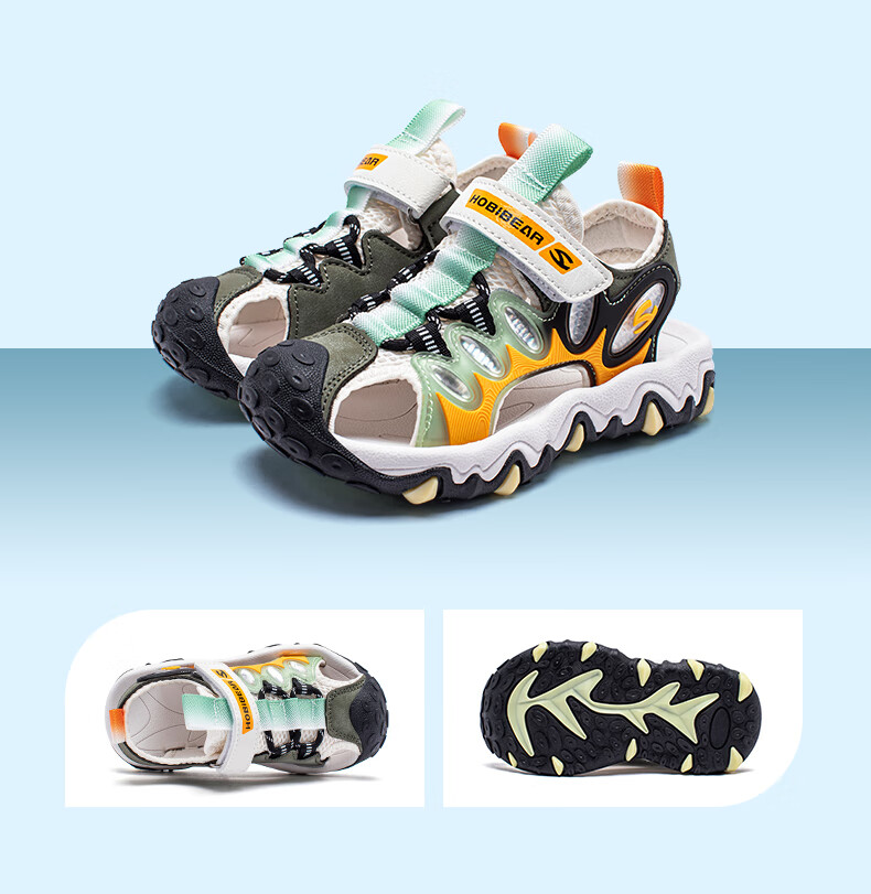 HOBIBEAR Children's Shoes Summer Sandals Closed-Toe Boys' Casual Shoes Girls' Beach Shoes JD73U81 White-Green/orange Size 37 12