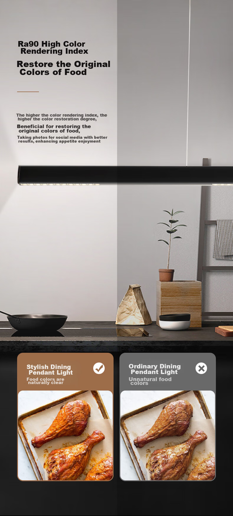 Midea LED Linear Pendant Light for Dining Room, Simple Long Strip Chandelier for Table Lighting, White Lighting Fixture 5