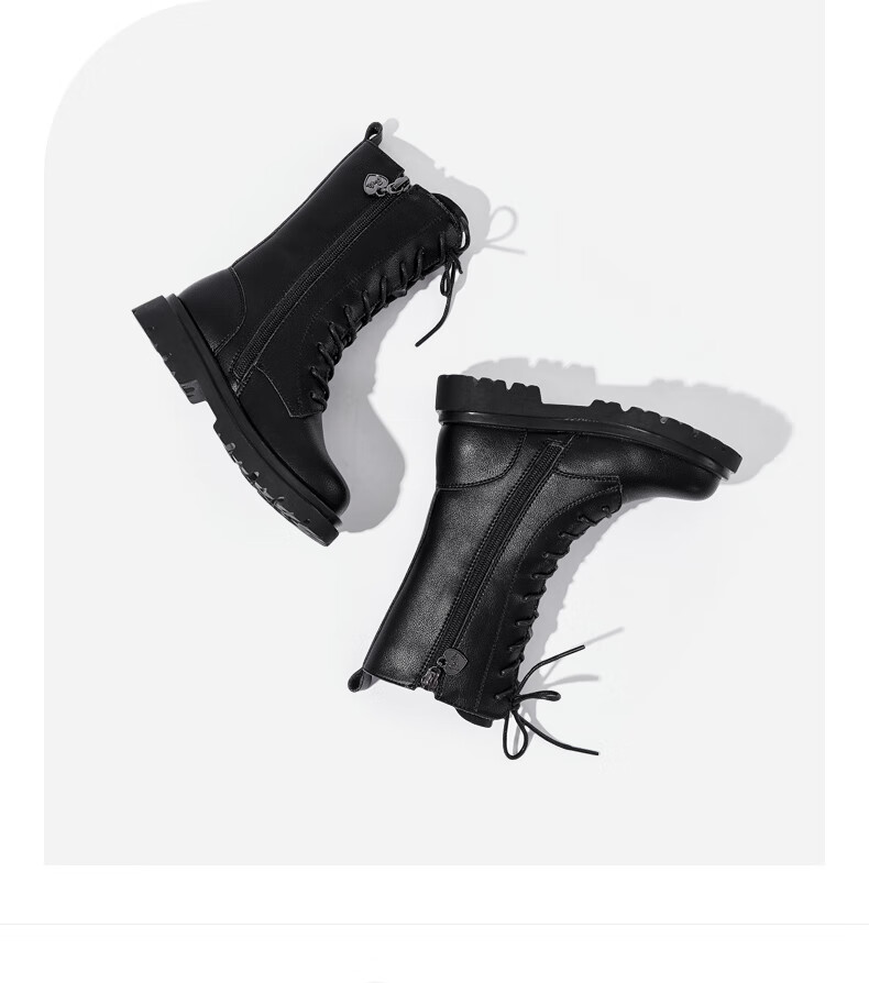 Barbie Girls' Spring And Autumn Martin Boots, Single-Lined Short Leather Boots, Versatile Black Boots for Children, DA6569 Black Size 28 5