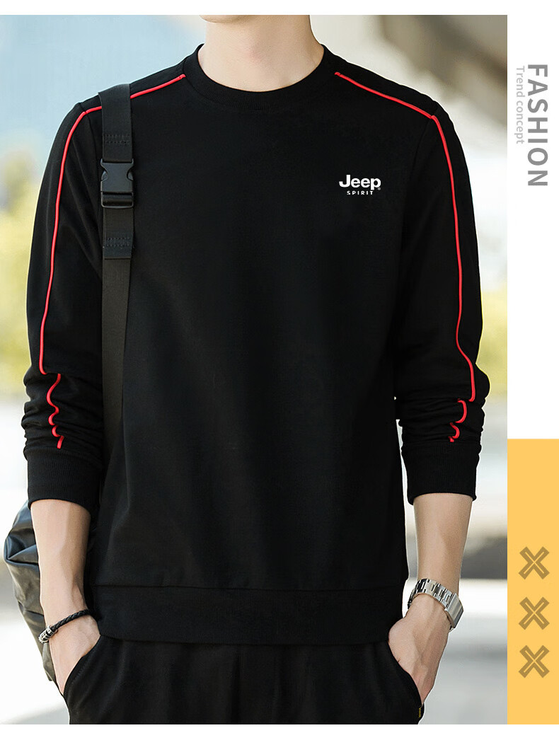 JEEP SPIRIT Men's Sweatshirt, Spring And Autumn Long-Sleeve T-Shirt, Outdoor Casual Versatile Round Neck for Young And Middle-Aged, Black, XL 16