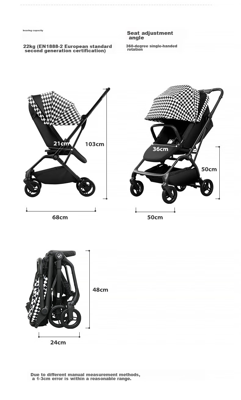 HBR Stroller with Reversible High View, Newborn Carriage, Can Sit And Lie Down, M360 Luminous, Black And White Checkered Patter 29