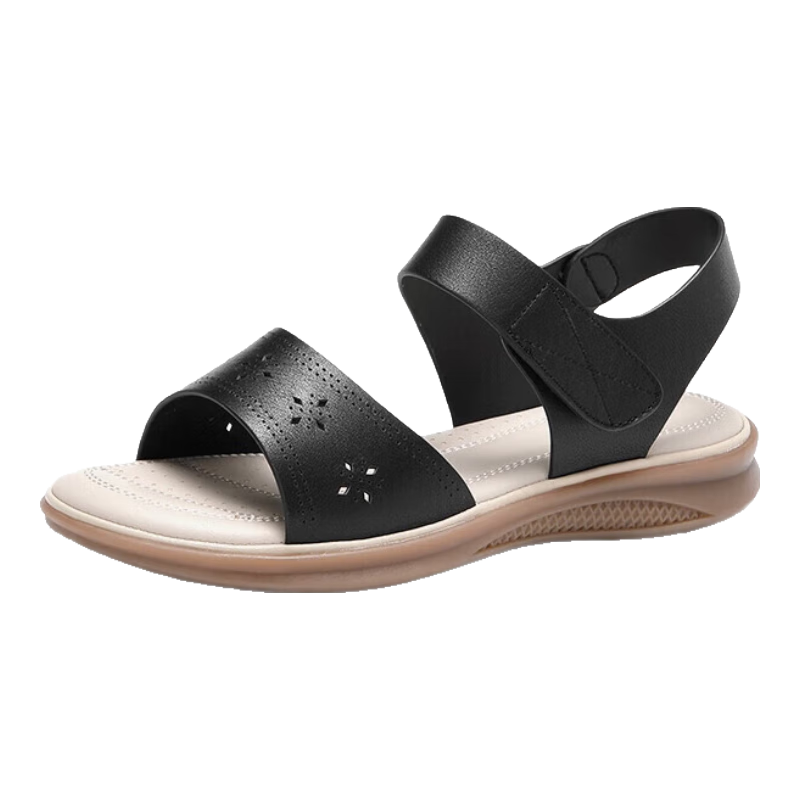 Aokang Mom Shoes Sandals, Summer Versatile Comfortable Soft-Soled Women's Sandals, Flat Women's Shoes, 1224821023, Black, Size 39