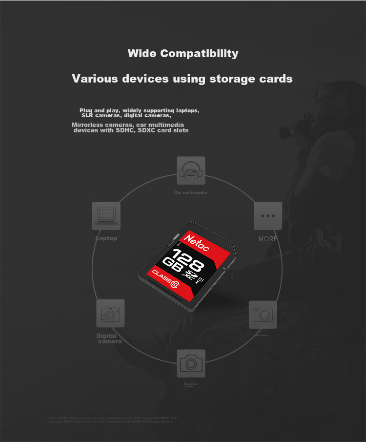 Netac 64GB SD Memory Card U1 C10 Read Speed up to 90MB/s High-Speed Continuous Shooting Full HD Video Recording DSLR Digital Camera & Camcorder Memory Card 10