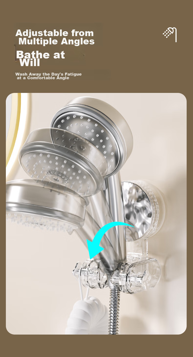 JEKO&JEKO Shower Head Holder, Suction Cup Adjustable, ABS Material, No Drilling Required, Wall-Friendly, Movable, Adhesive-Free, Shower Head Bracket 4