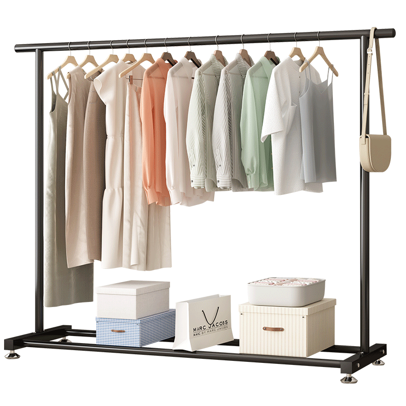 Miaoli Coat Rack, Floor-Standing Home Bedroom Clothes Hanger, Indoor Dormitory Single-Pole Garment Hanger, Thickened 1.5M Black