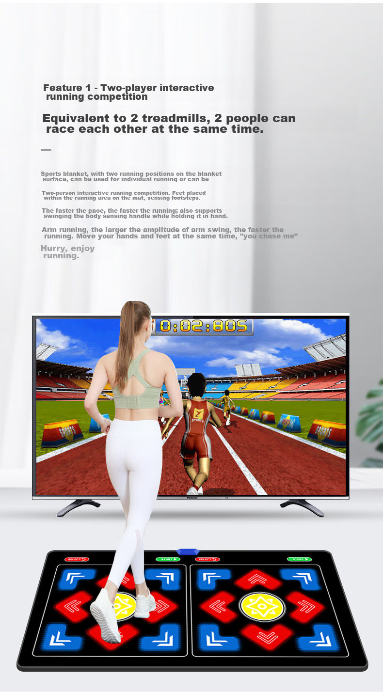 [Children's Birthday Gift] HongTai Double Wireless Dance Mat for Home Use with TV Motion Sensor Camera, Running Mat 10