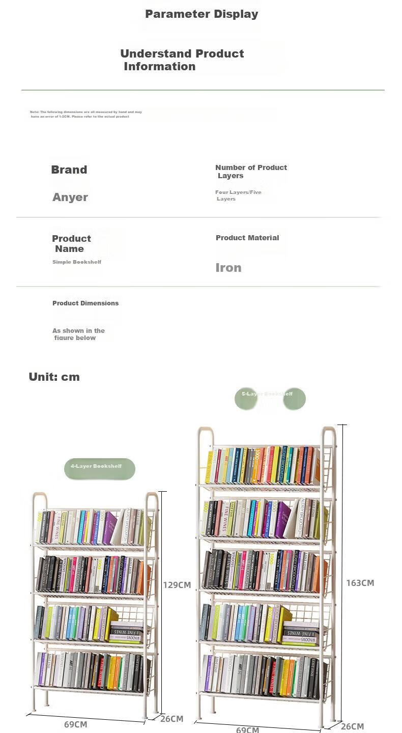 Anerya Mobile Bookshelf with Wheels, Iron Art Small Bookcase for Living Room, Picture Book Rack, Storage Shelf, 4 Tiers 9