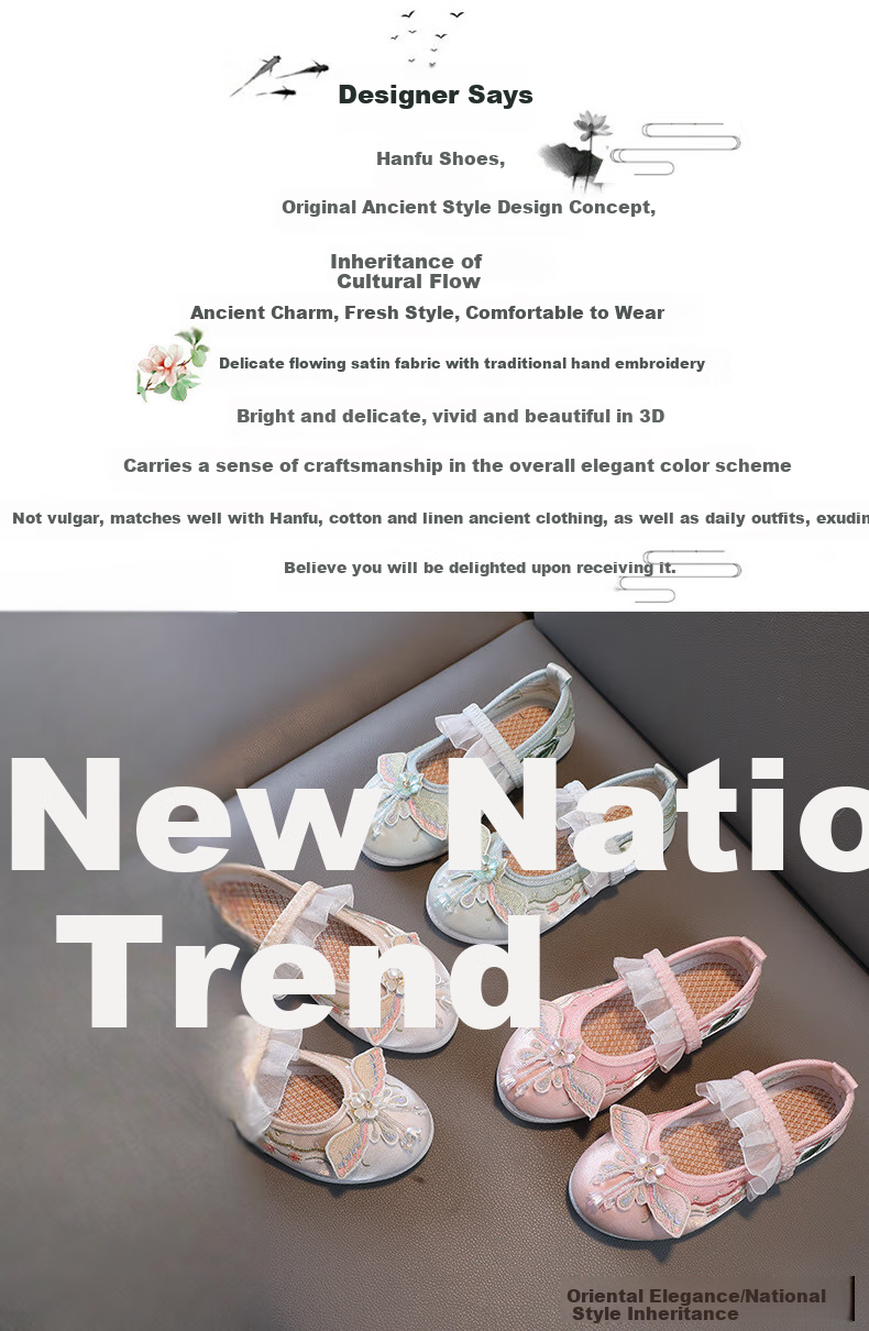 Luomeng Girls' Hanfu Shoes, Chinese-Style Student Costume Performance Dance Shoes, Old Beijing Cloth Shoes with Embroidery, Pink, Size 33 6