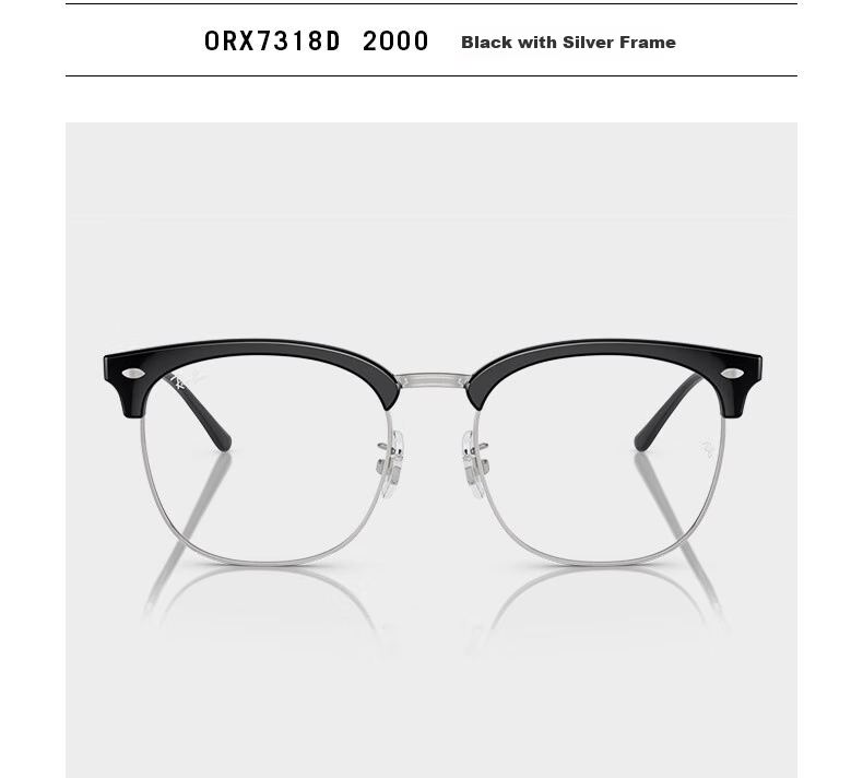 RayBan Optical Frame, Square Black Frame, Semi-Rimless Myopia Glasses Frame, 0RX7318D 8326 Gift 4