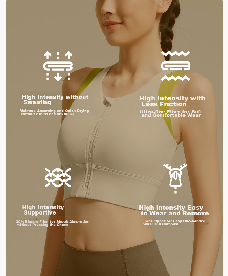 VFU Women's Sports Bra Front Zipper High-Impact Shockproof Running Fitness Yoga Tank Top Gray Green M 5