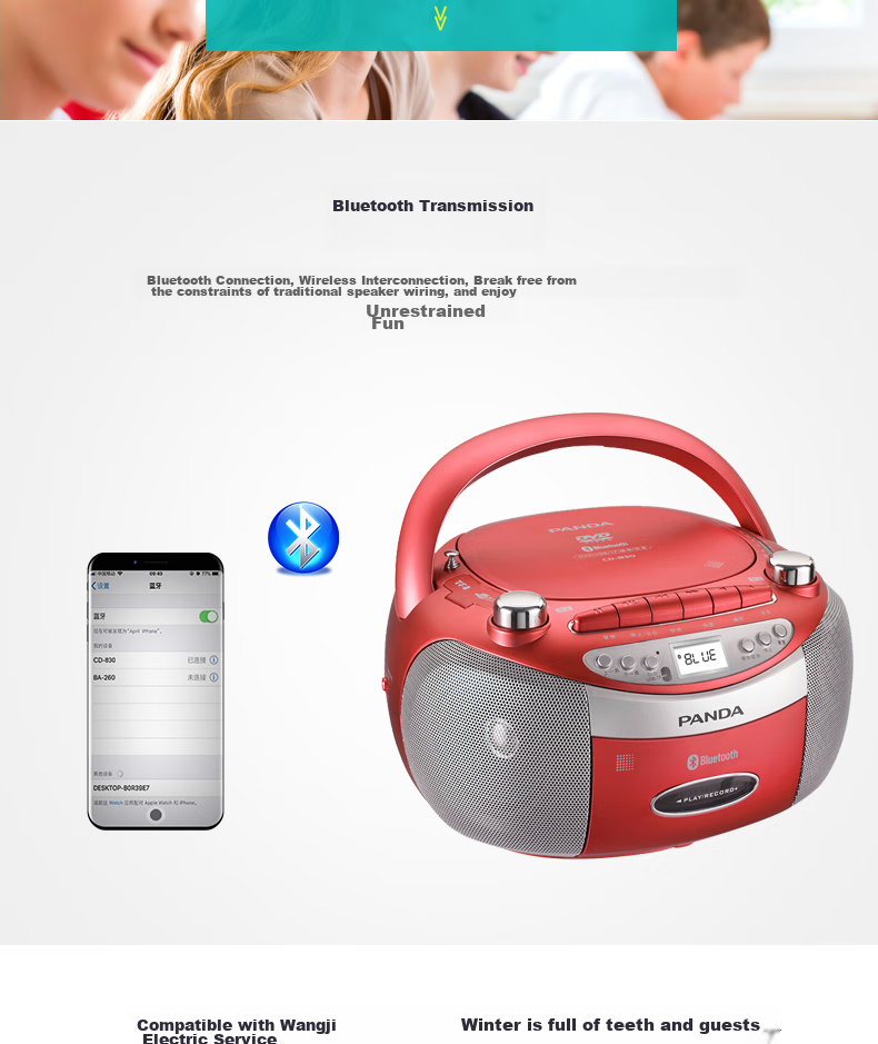 Panda CD-880 Bluetooth Speaker, CD Player, DVD Player, Tape Recorder, Voice Recorder, USB Drive And Memory Card Player, Transcription Machine, Learning Device (Blue) 5
