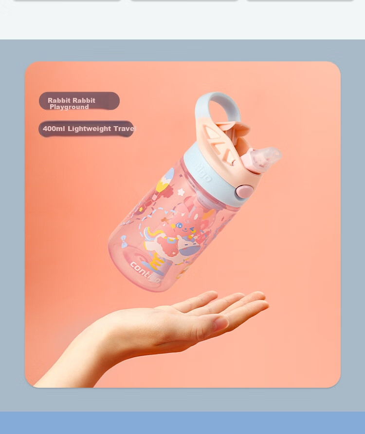 Contigo Kangdike Children's Straw Water Bottle with Air Release And Anti-Spill Design, 420ml, Rabbit Playground HBC-GIZ248VP+ 9