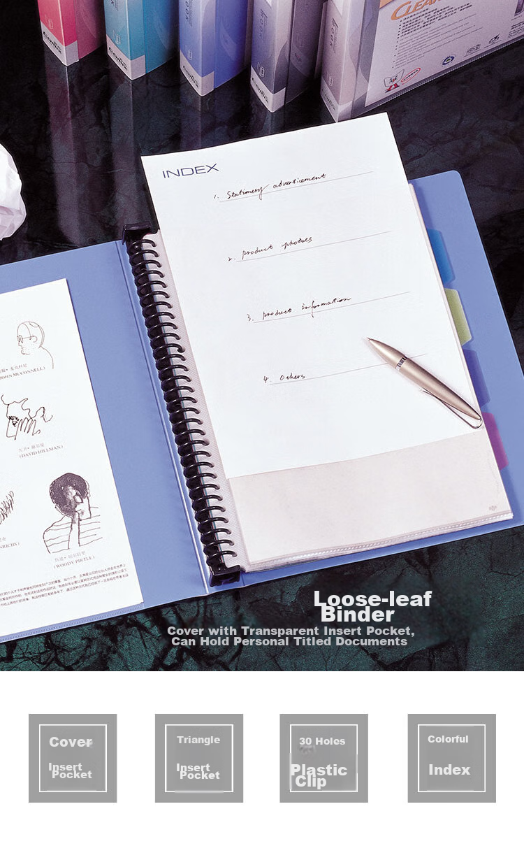 COMIX NF407A-S 40-Page A4 Loose-Leaf Binder/Document Folder, 30-Hole Plastic Binding, Blue 1