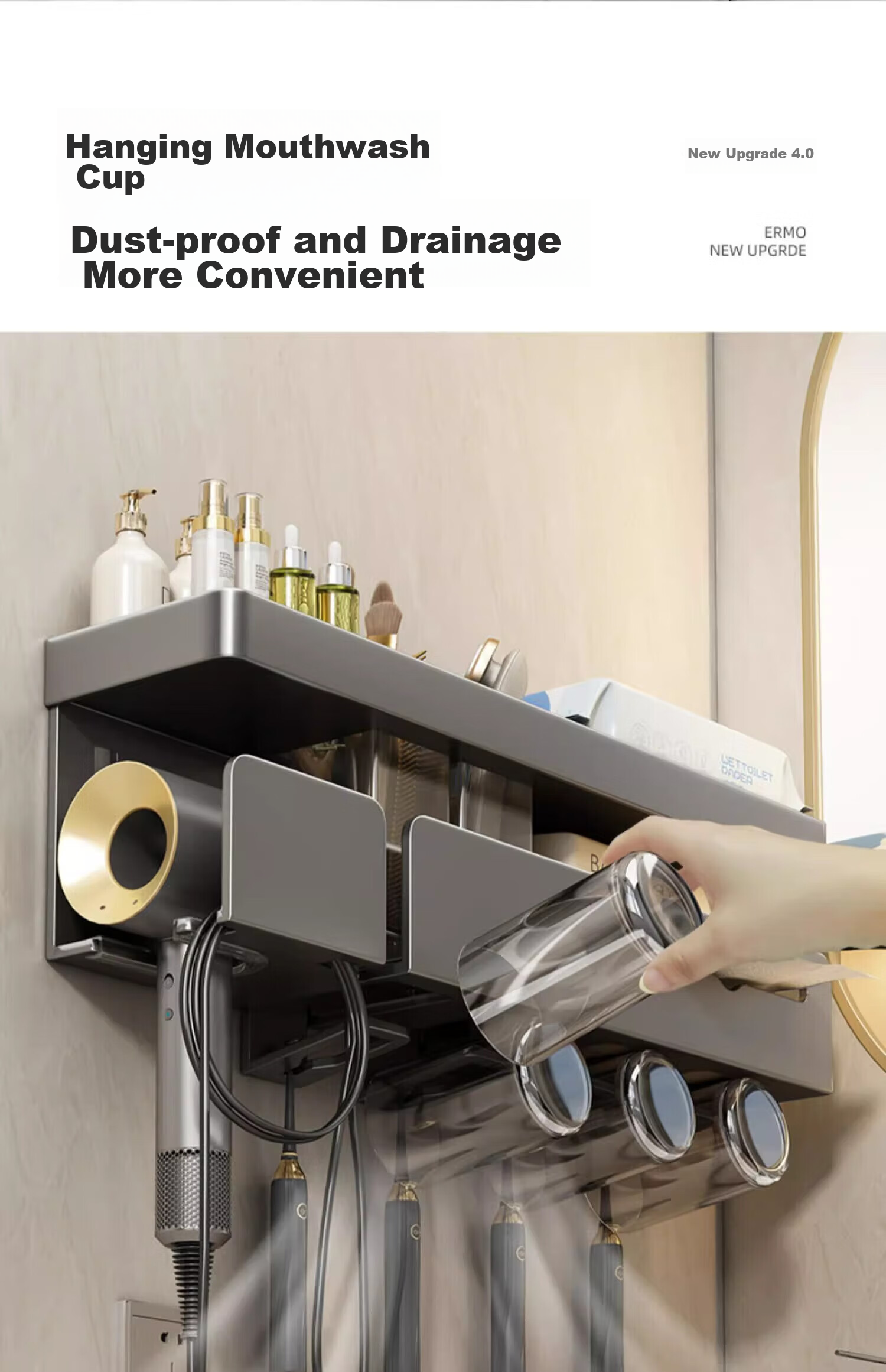 MUYA Electric Toothbrush Holder, Bathroom Storage Rack, Toilet And Bathroom Rinsing Cup, Multifunctional Hair Dryer Wall-Mounted Rack 12