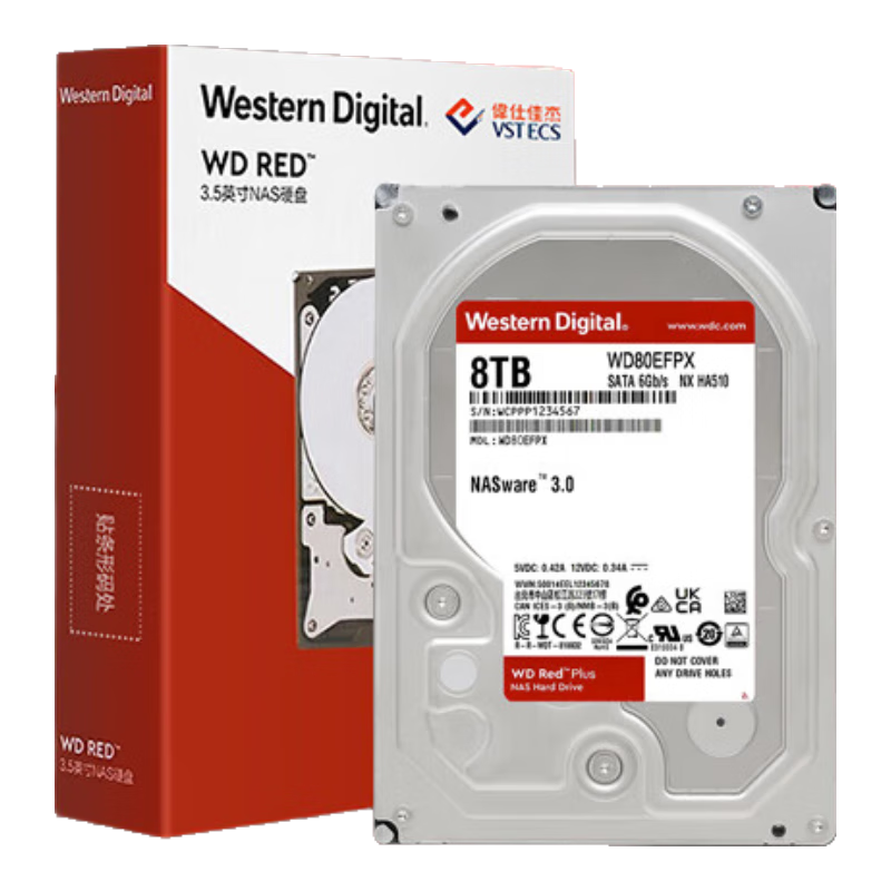 Western Digital (WD) NAS Hard Drive, WD Red Plus, 8TB, 5640 RPM, 256MB Cache, SATA CMR Vertical NAS-Specific Hard Drive, 3.5-Inch, WD80EFPX