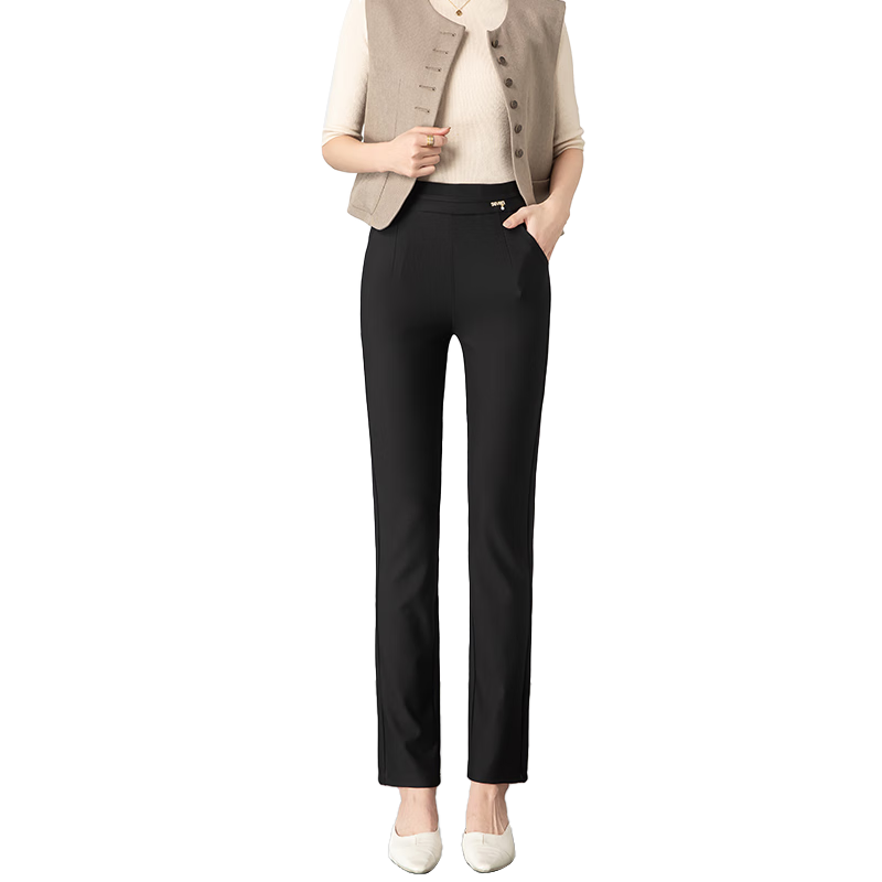 BOPRUIEY Straight-Leg Black Pants, Spring And Autumn Style, High-Waist Dress Pants for Women, Slimming Commuter Style, Draping Nine-Tenths Casual Trousers