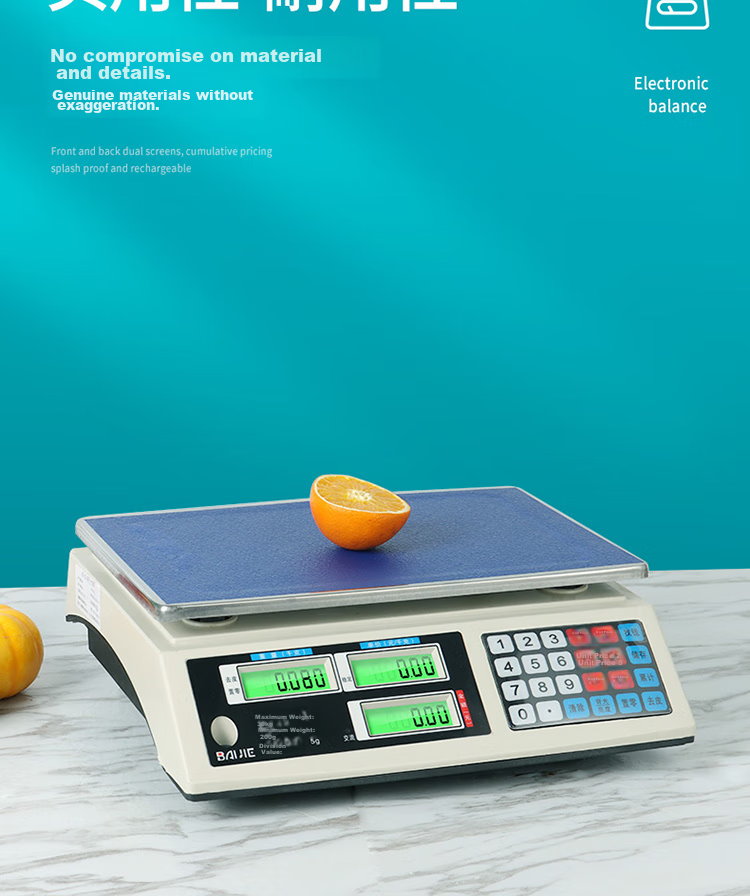 BJ Electronic Pricing Scale, Electronic Weighing Machine, Commercial Food Scale, Grocery And Fruit Electronic Scale, 30KG Flat Surface 12