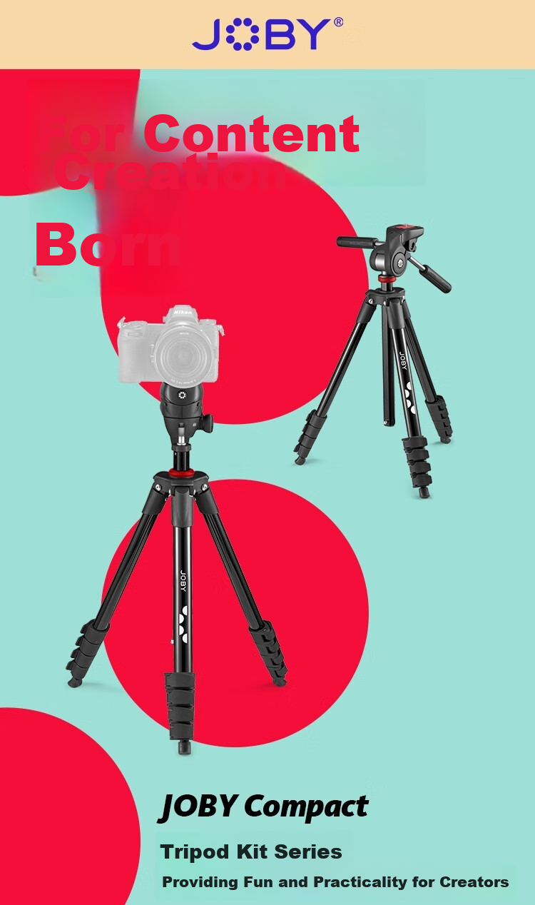JOBY JB01760-BWW Professional DSLR Camera Tripod, Mirrorless Camera Extendable Adjustable Aluminum Alloy Portable Stand, 1.3 Meters Compatible with Sony And Canon, Load Capacity 1.5KG 1