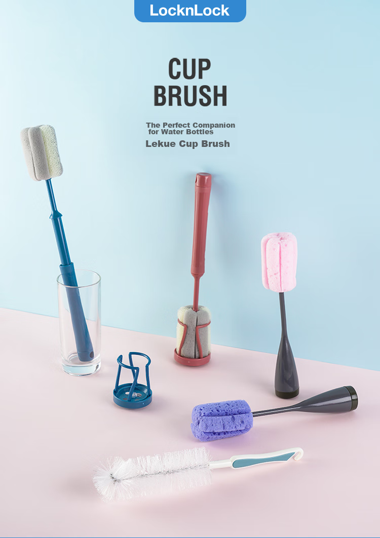 LOCK&LOCK Long Handle Sponge Cup Brush Set with Straw Brush - Household Magic Cleaning Kit 1