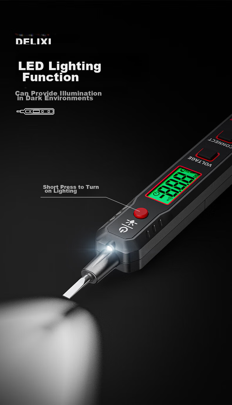 Delixi Electric Pen 2897 Smart Voltage Tester Multifunction Wire Break Detection Digital Display Electrician Induction Test Pen 7