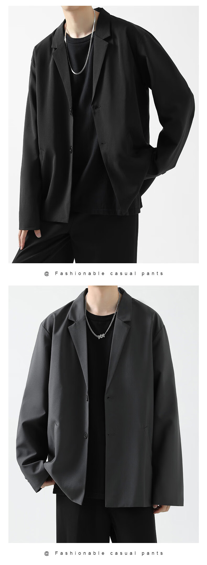 Foss Phil Men's Suit Jacket, Spring And Autumn Loose Casual Versatile DK Uniform Cool Suit Coat XF8001 Black L 8