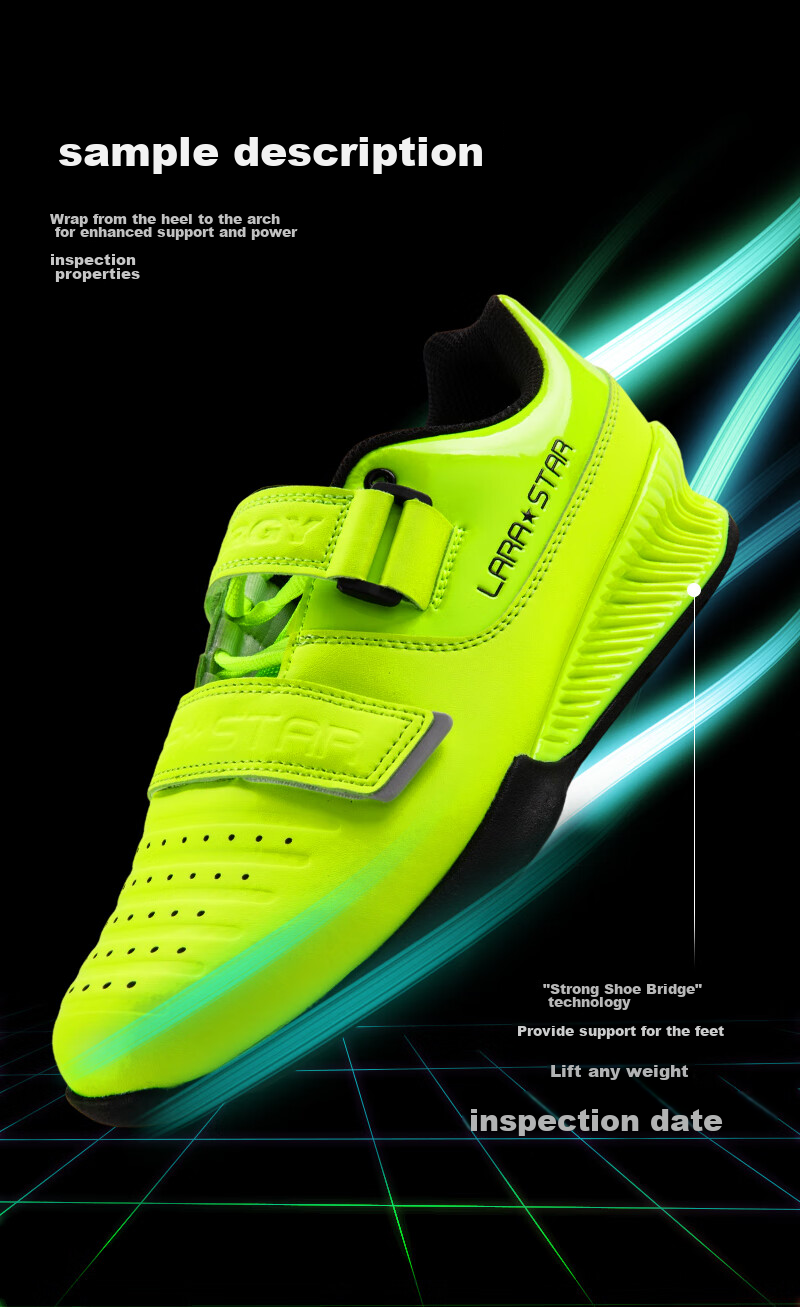 LARASTAR Squat Lifting Deadlift Shoes, Gym Indoor Training Shoes, Specialized Non-Slip Support Boxing Shoes, Fluorescent Green, Size 43 5
