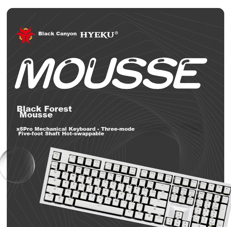 Hyeku X5 Pro Wireless Bluetooth Wired Tri-Mode Keyboard, Five-Port Hot-Swappable, 108 Keys, PBT Keycaps, Black Forest Mousse, Kailh BOX, Lava Gold Switches 1