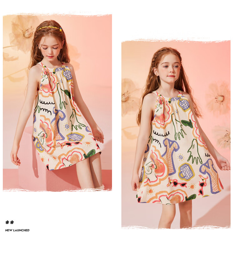 ASK JUNIOR Girls' Summer Dress, Children's Graffiti Spaghetti Strap Princess Dress, Beach Vacation Style 13