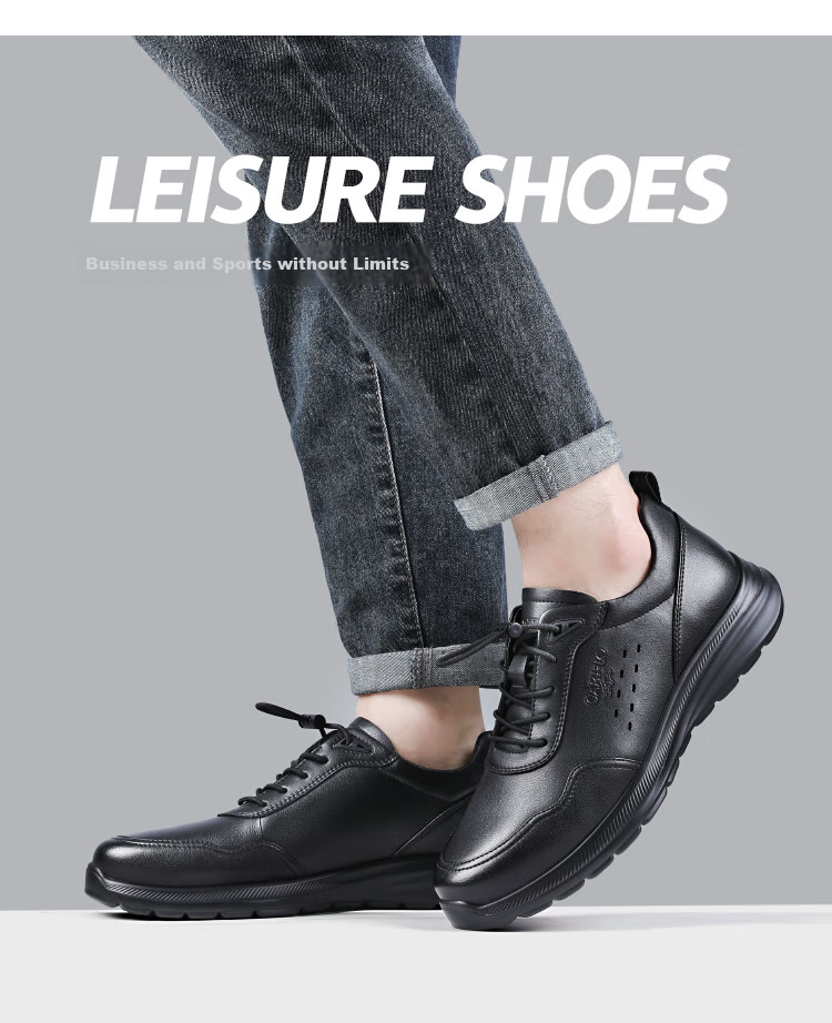 CARTELO Genuine Leather Men's Shoes, Business Casual Sports New Style for Autumn And Winter, Soft Thick-Soled Versatile Commuter Work High-End Black 49