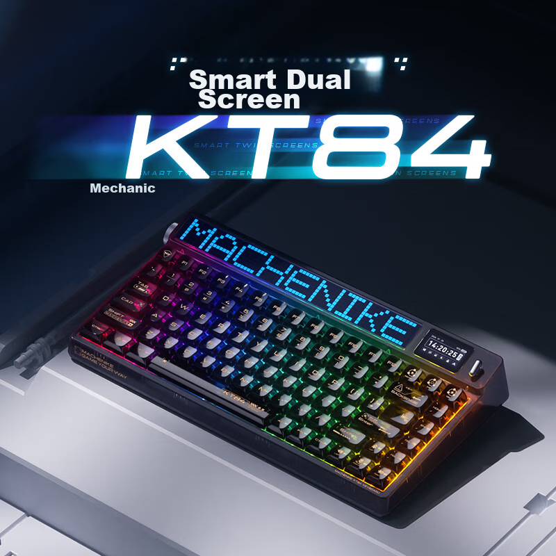 MACHENIKE KT84 Mechanical Keyboard, Wireless Gaming Keyboard with Three Modes, Laptop Keyboard, 84 Keys, Smart Screen, Explorer Black, Arctic Ice Switches