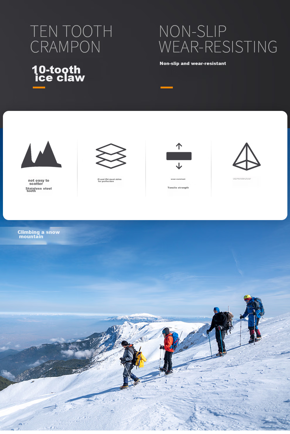 MOTIE Ice Claw Non-Slip Shoe Covers with Cleats, Outdoor Hiking Climbing Equipment, Professional Snow Covers, Mountain Climbing Snow Ice Grips with 10-Toe Chai 2