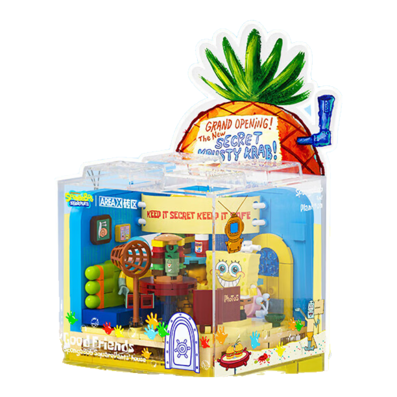 AREA-X SpongeBob SquarePants Series Building Blocks Toy Trendy Birthday Gift Pineapple House Restaurant AB0050