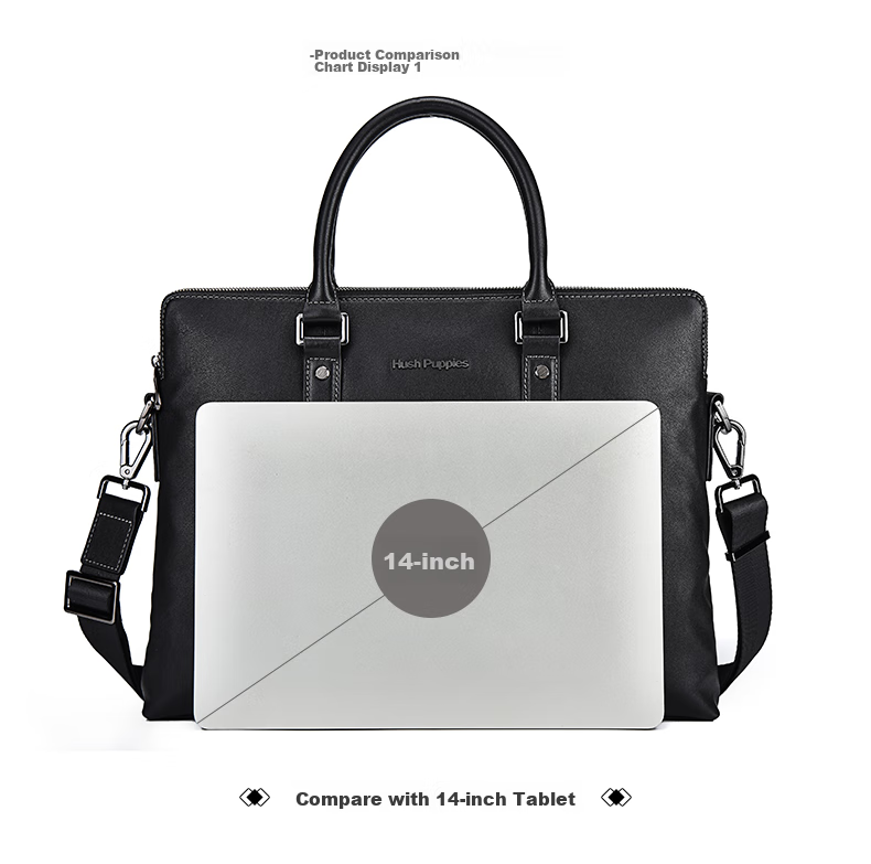 Hush Puppies Briefcase for Men, Top-Grain Leather, Shoulder Crossbody Handbag, Men's Business Laptop Bag, Father's Day Gift for Boyfriend, Black 20