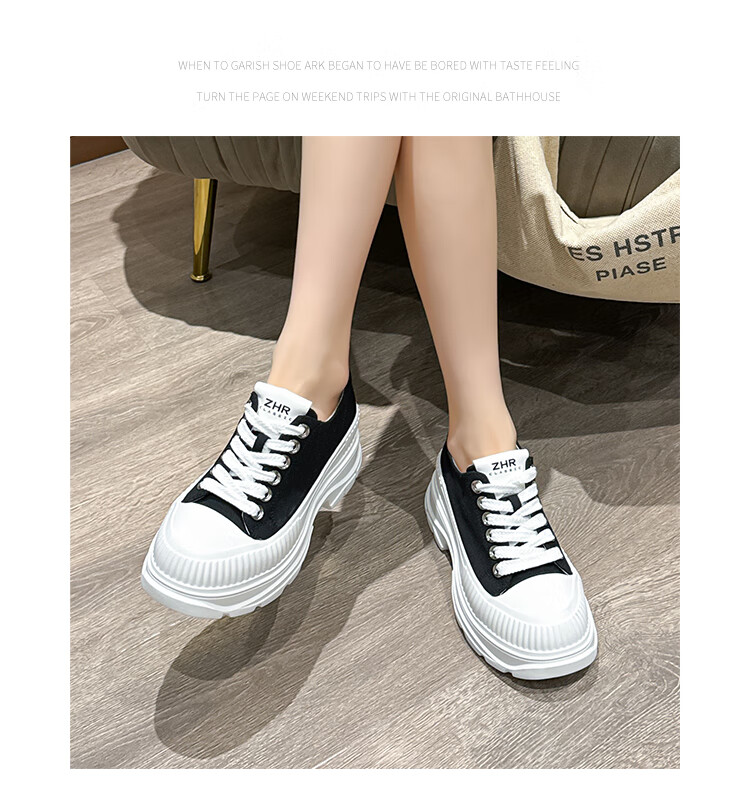 ZHR Canvas Shoes for Women, Lace-Up Thick-Soled Heightening Women's Shoes, Simple Versatile Casual Shoes, QT05 Black, Size 37 12