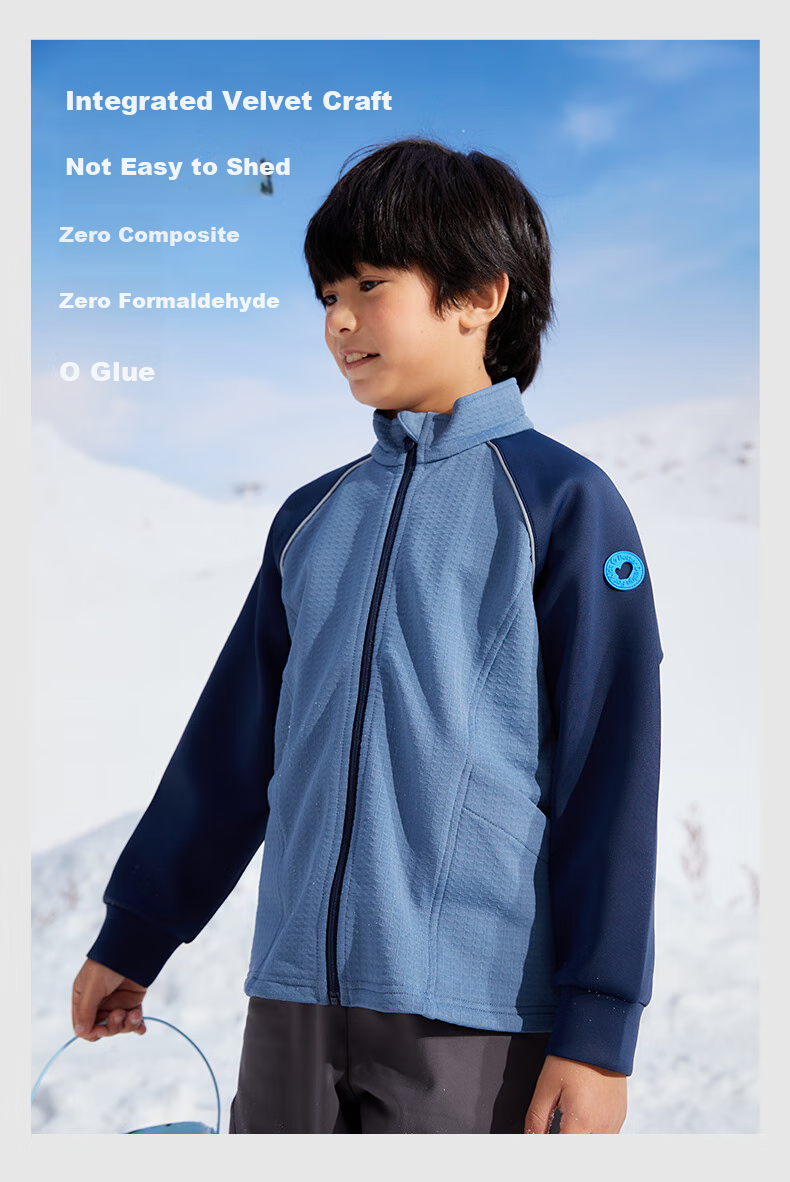 HeyBetter Children's Fleece Cube Jacket, Sweat-Wicking, Windproof, Parent-Child Warm Outerwear, Lake Blue (Navy Blue/Blue), Size 120 13