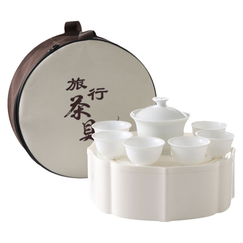 CLITON Travel Tea Set Portable White Porcelain Gaiwan Kung Fu 6-Piece Tea Water Separation Outdoor Quick Cup Office Tea Set