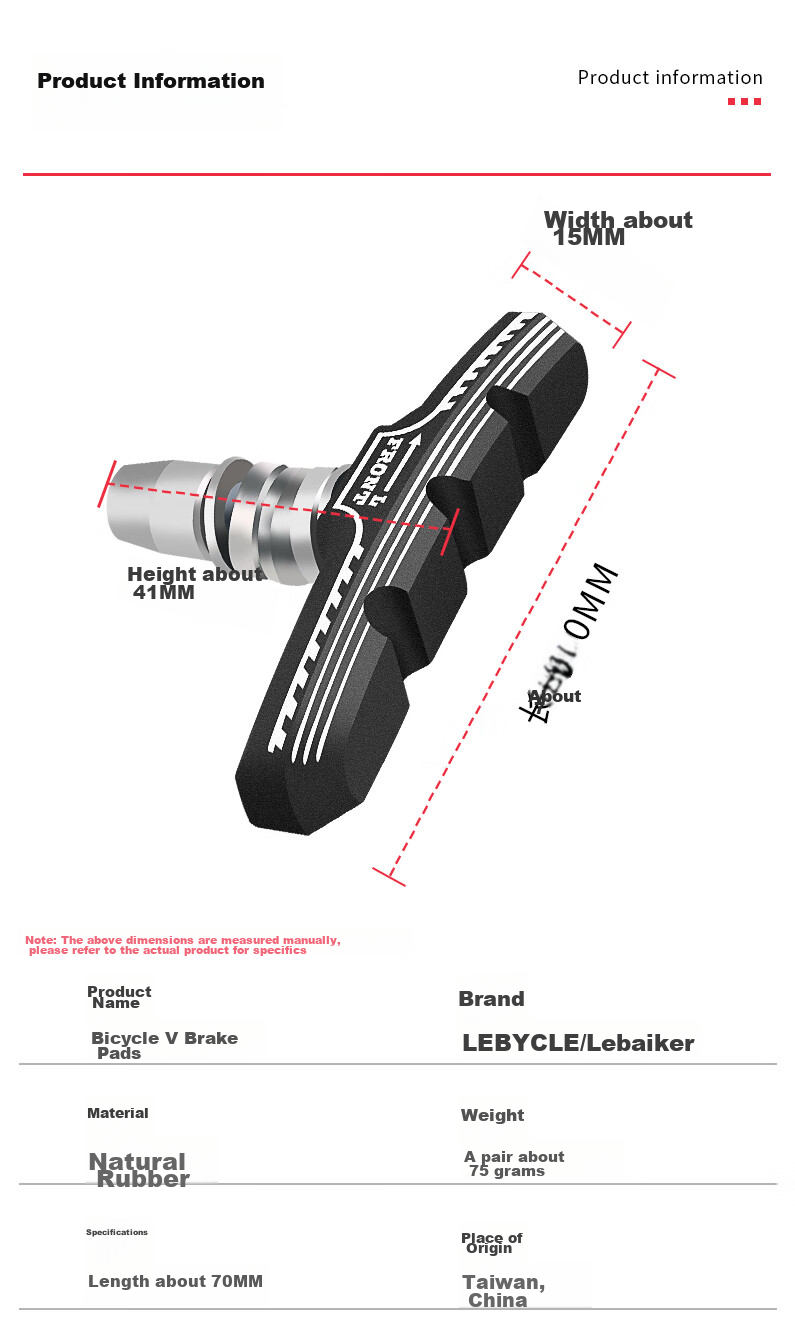 LEBYCLE Mountain Bike V-Brake, Road Bike Brake Pads, Silent Brake Pads, Rubber Brake Pads, Universal Accessories for Giant And Other Brands 2