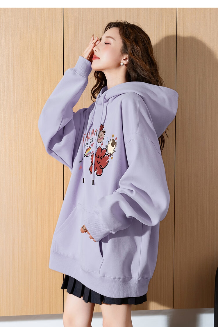 TonLion 2025 Women's Hooded Sweatshirt, Ins Knitted Fun Casual Graffiti Long-Sleeve Sweatshirt, Versatile Trendy, Light Mist Purple, L 4