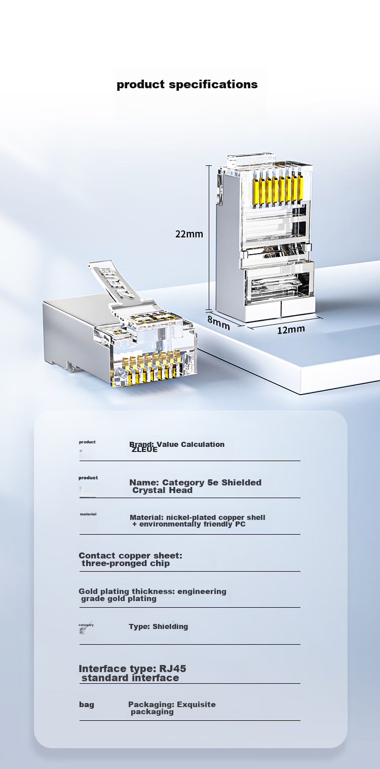 ZLEUE CAT5e Ethernet Cable Connectors, Gigabit Network RJ45 Plugs, Gold-Plated Shielded Crystal Heads for Computer Network Cables, Pack of 100 ZL-T5100P 13