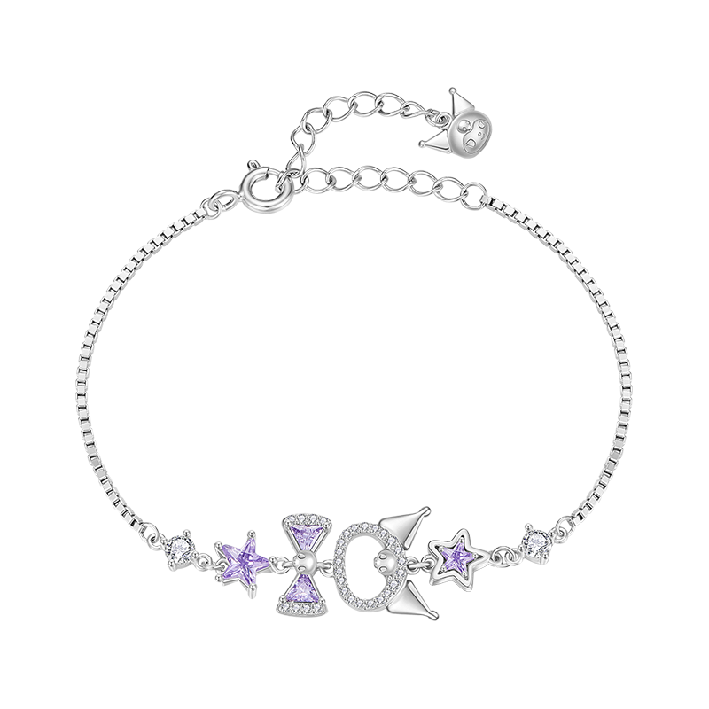 Chaosehui Sanrio Kuromi Pure Silver Bracelet for Women, High-End Niche Birthday Gift for Ladies, Light Luxury Present 6106