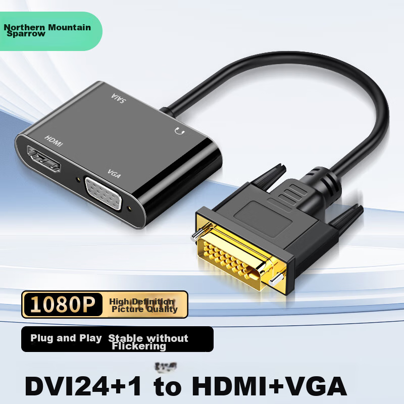 Beishanque DVI to HDMI+VGA Converter with Audio, DVI 24+1 Splitter Screen Expander for Dual Monitor Extension, One Input Two Outputs for Main Computer to TV Projection, BSQ-32