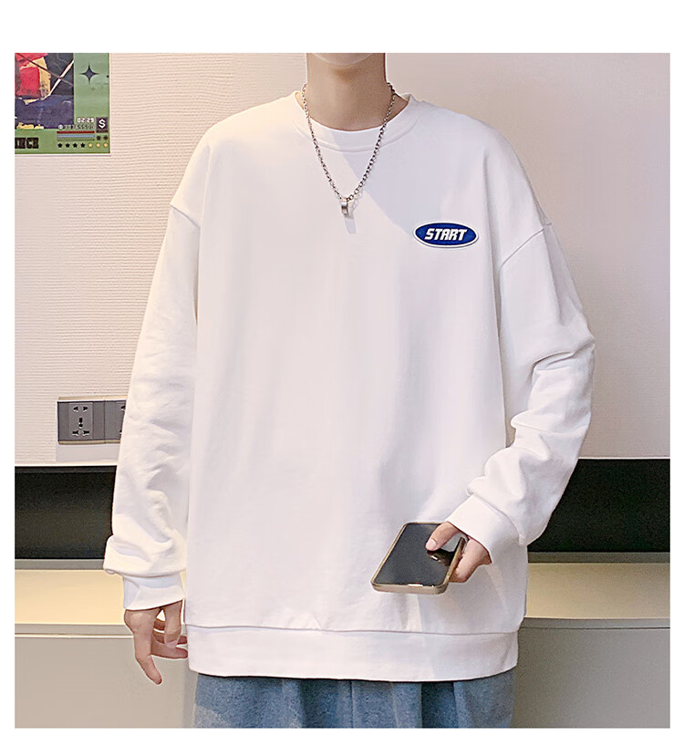 Homlean American Retro Crew Neck Sweatshirt for Men, Autumn Long-Sleeve Pullover Top, Versatile Casual Simple HM03 Fluorescent Green 3XL 6