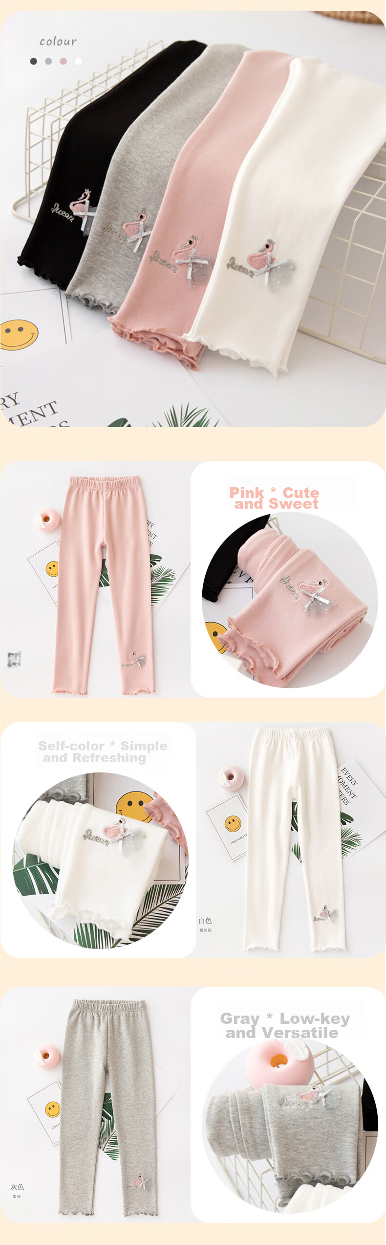 Babyprints Girls' Leggings, Children's Pants, Baby Girl Elastic Long Pants, Girls' Spring And Autumn Leggings with Ruffle Trim, Gray, Size 140 9