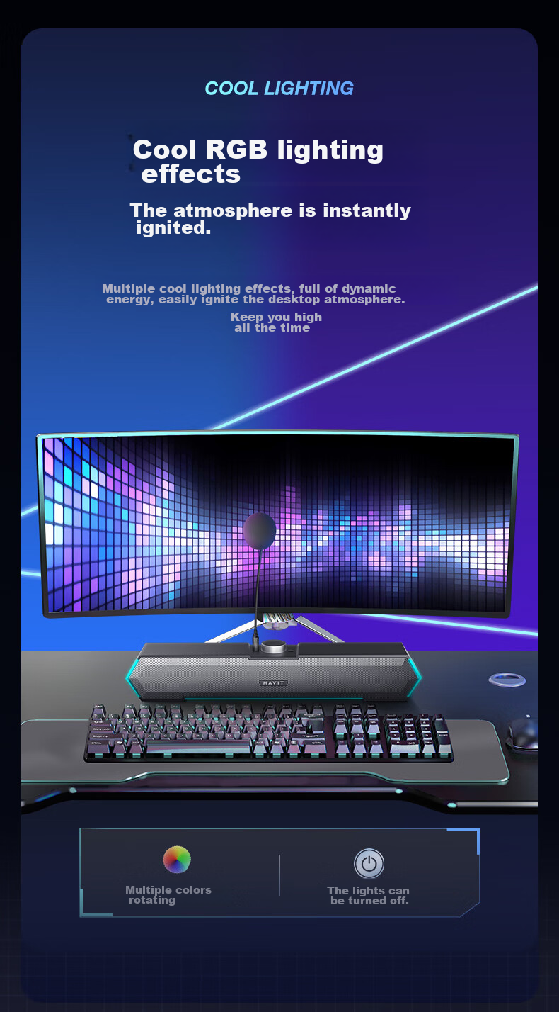 Havit Computer Speakers, Bluetooth Speaker, Desktop Home Laptop Host USB Long Bar Speaker, Online Class Mini Subwoofer External Speaker, M19 Microphone Versio 9